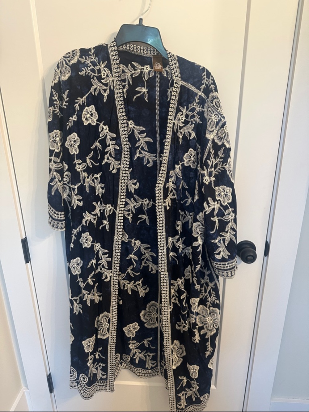Embroidered Navy lightweight Duster with Ivory Floral Detail